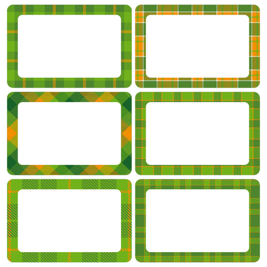 300PCS St. Patrick's Day Gift Tags Stickers, Green Buffalo Plaid St. Patrick's Day Name Tags Label Sticker for Organizing Jar Irish Holiday Decoration Back to School Supplies, 2x3 Inch