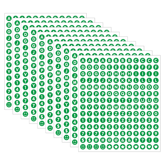 1680 Pieces 0.5 Inch Circle-Backed Letter Stickers, 10 Sheets Alphabet and Number Stickers with Cute Designs, Vinyl Stickers for DIY Cards, Item Labeling, Bullet Journaling, Scrapbooking - Green