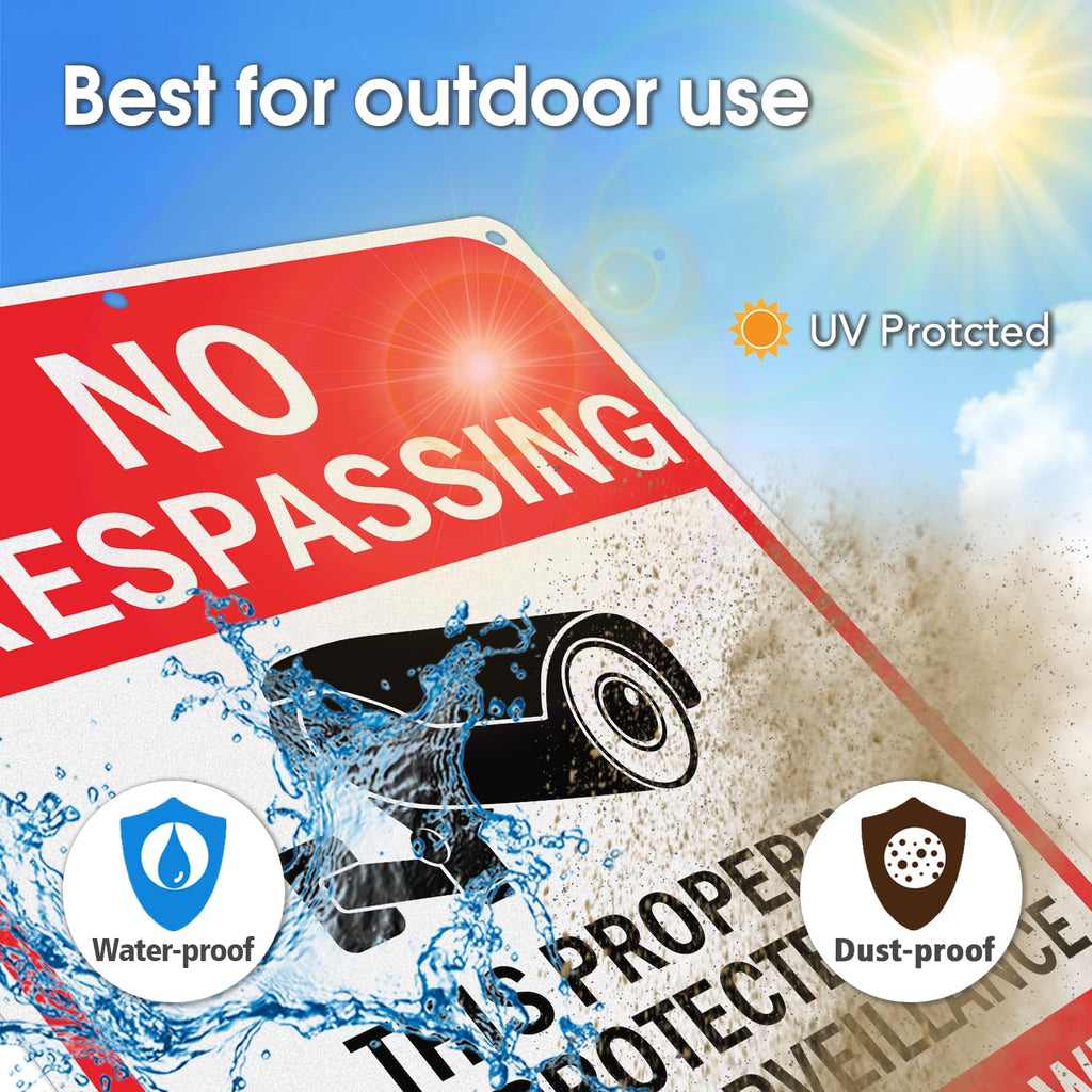 Large Video Surveillance Signs, 14x10 Inches No Trespassing Sign Private Property Sign, Reflective Aluminum, Fade Resistant,Indoor or Outdoor Use (4-Pack) 14x10" 4 Pack