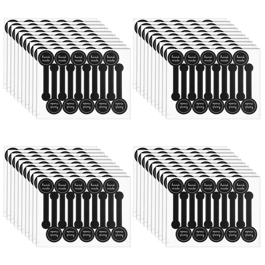 400 Pcs Handmade Bakery Stickers, Black Long Label Self-Adhesive Lollipop Sealing Food Retail Package Seal Labels
