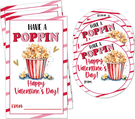 Have a Popping Valentine's Day Stickers, Popcorn Valentine Tag, Kids Classroom Valentine Labels, 20 Round Stickers and 20 Square Stickers, Valentine Labels for Gift Wrapping Classroom-A09