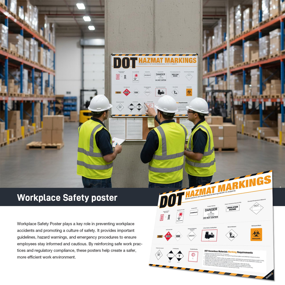DOT Hazmat Markings Poster – 49 CFR 172 Hazardous Materials Labeling Guide, DOT Shipping Markings Reference Chart for Warehouse, Transportation & HazMat Safety Training DOT Marking