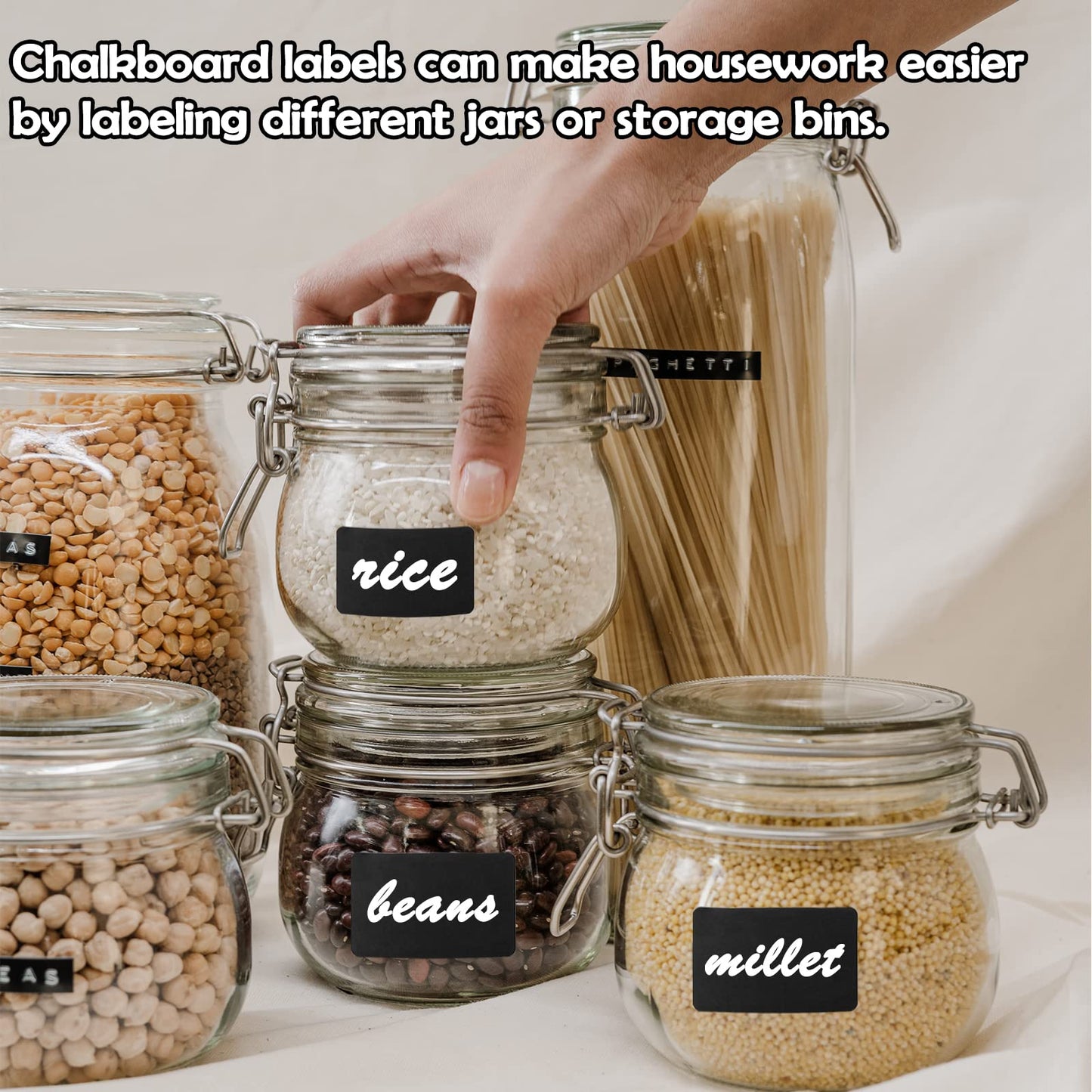 Chalkboard Labels Stickers, 120pcs Black Chalkboard Labels for Containers with White Chalk Marker Reusable and Waterproof Chalk Labels Blackboard Stickers for Storage Bins Container Glass Jars Cups Rectangle