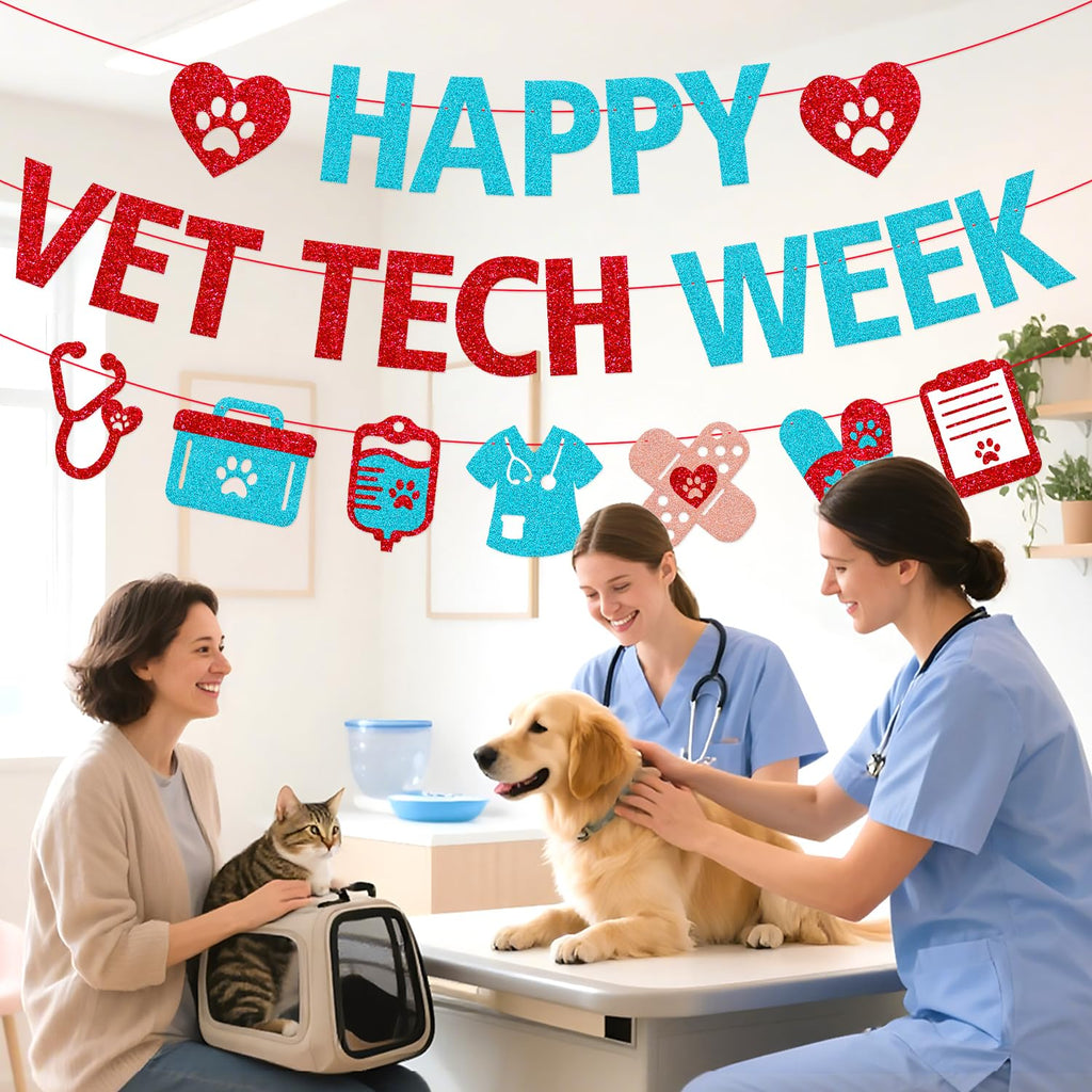Happy Vet Tech Week Banner, Veterinary Technician Appreciation Decor