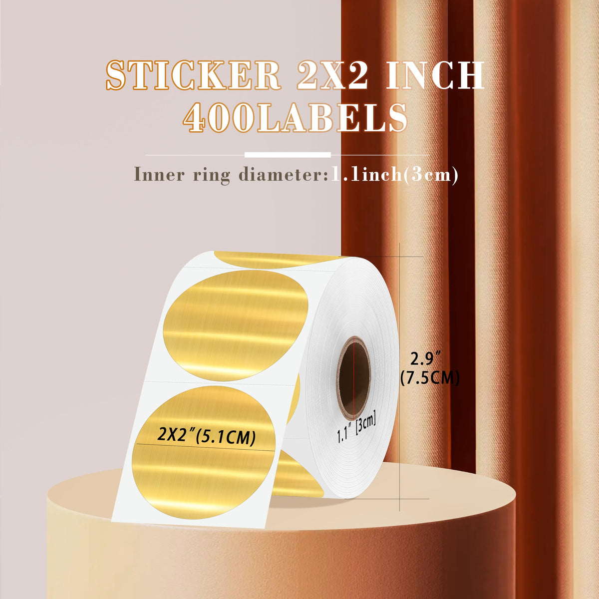 2 Inch Brushed Gold Circle Thermal Sticker Printable Holographic Labels