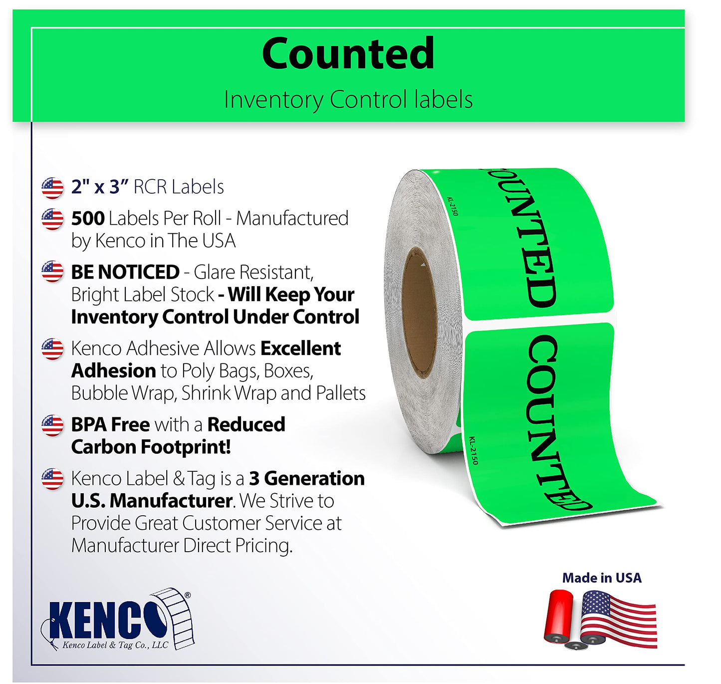 Counted Labels - 500 3" X 2" Counted Stickers - Inventory Control and Handling Adhesive 500 Permanent Adhesive Labels Per Roll Made in The USA and Fully Biodegradable (1) 1