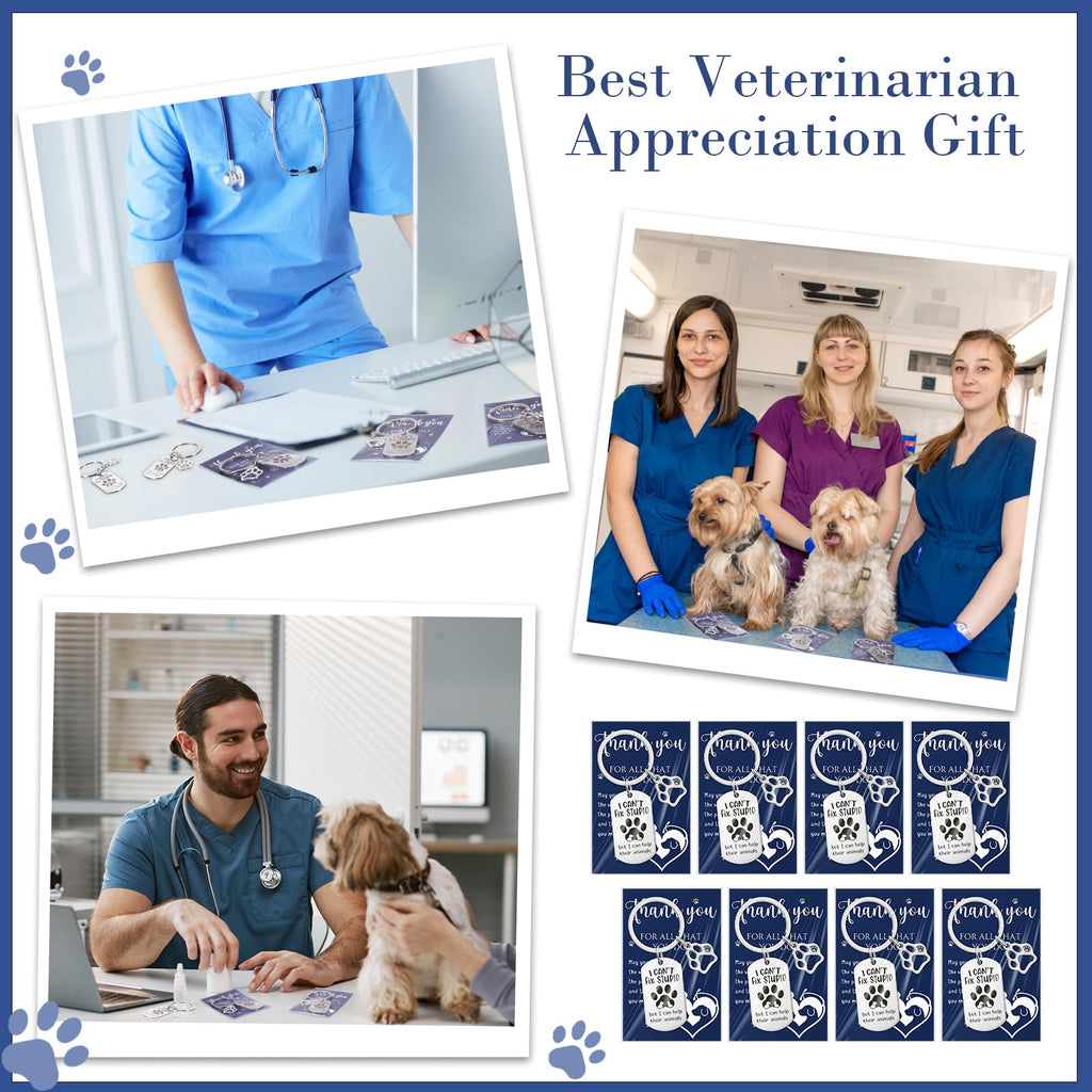 XunYee 15 Sets Vet Tech Week Gifts Bulk Veterinary Thank You Cards Keychain