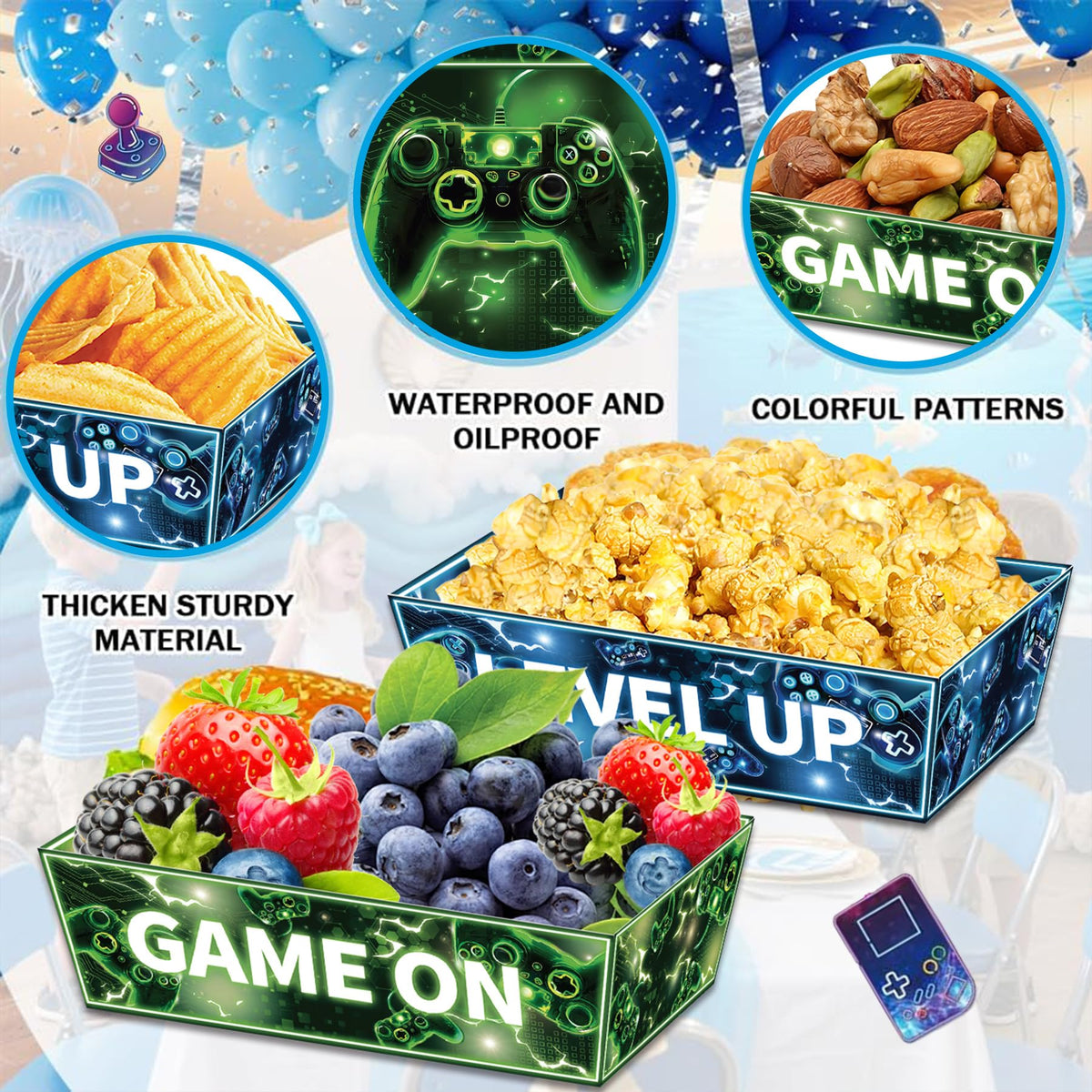24 Pcs Paper Food Trays for Video Game Theme Party Decorations