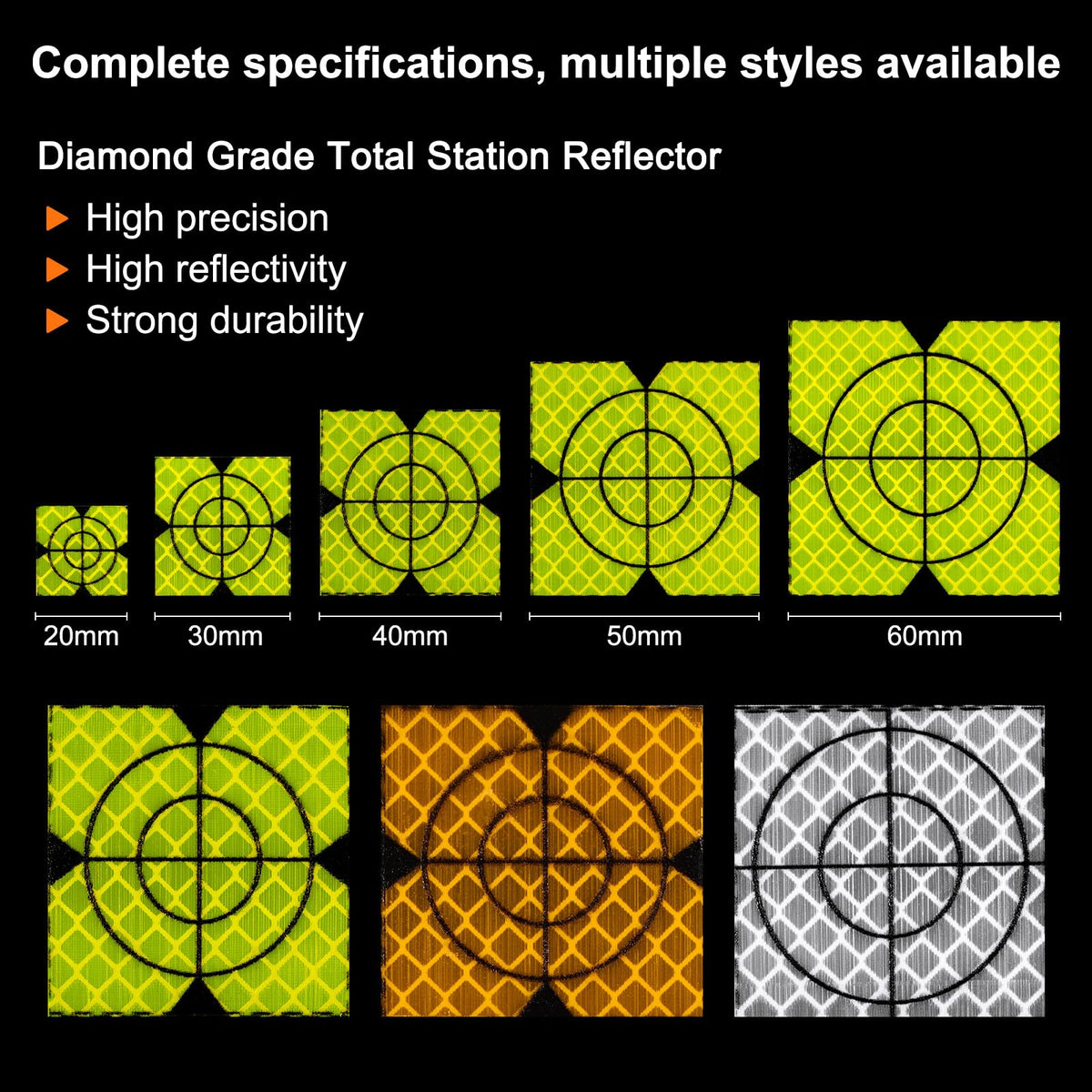 HARFINGTON 100pcs Survey Reflector Sheets 50x50mm Self-Adhesive Reflective Tape Survey Target Mark for Total Stations, Green 100 50mm x 50mm