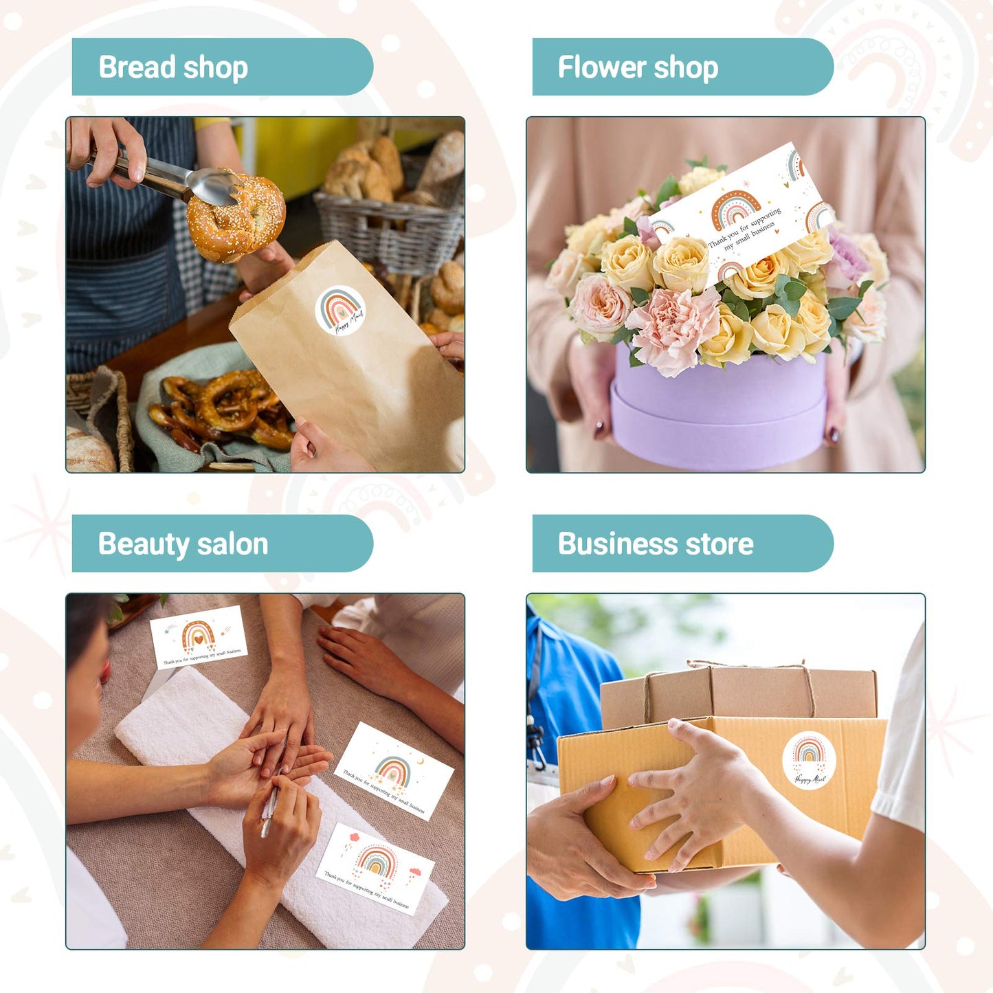 620Pcs Rainbow Thank You Cards for Supporting My Small Business with Happy Mail Sticker, 120Pcs Blank Note Card with 1.5’’Sticker Labels (500Pcs/ Roll) for Small Business Owners Sellers