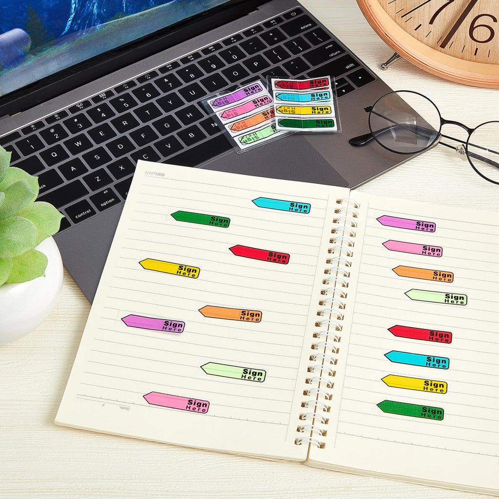 Tatuo 2400 Pcs Sign Here Arrow Tabs Self-Stick Flags 8 Colors, Sign Here