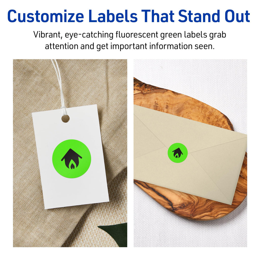 Avery Printable Round Labels, Sure Feed Technology, 3/4" Diameter, Neon Green Labels, Print-to-the-Edge, Laser/Inkjet, 1,600 Total, Great for Price Stickers and Mailing Seals 1,600 labels