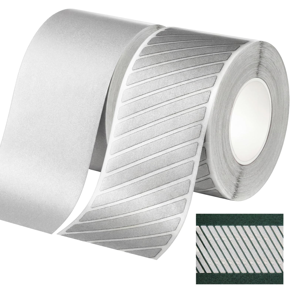 Crowye 2 Pcs 2" x 33ft/11 Yard High Visibility Reflective Heat Transfer Vinyl Tape Silver Iron on Fabric Clothing Tape Safety Heat Transfer Film Supplies for Shirts, 2 Styles(Stripe, Plain, Silver) Stripe, Plain
