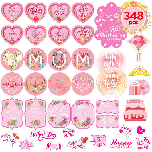 Funnlot Mothers Day Stickers Happy Mothers Day Stickers 348PCS Mothers Day Sticker for Kids Mothers Day Labels for Envelope Card Decorations Boxes Party Favor