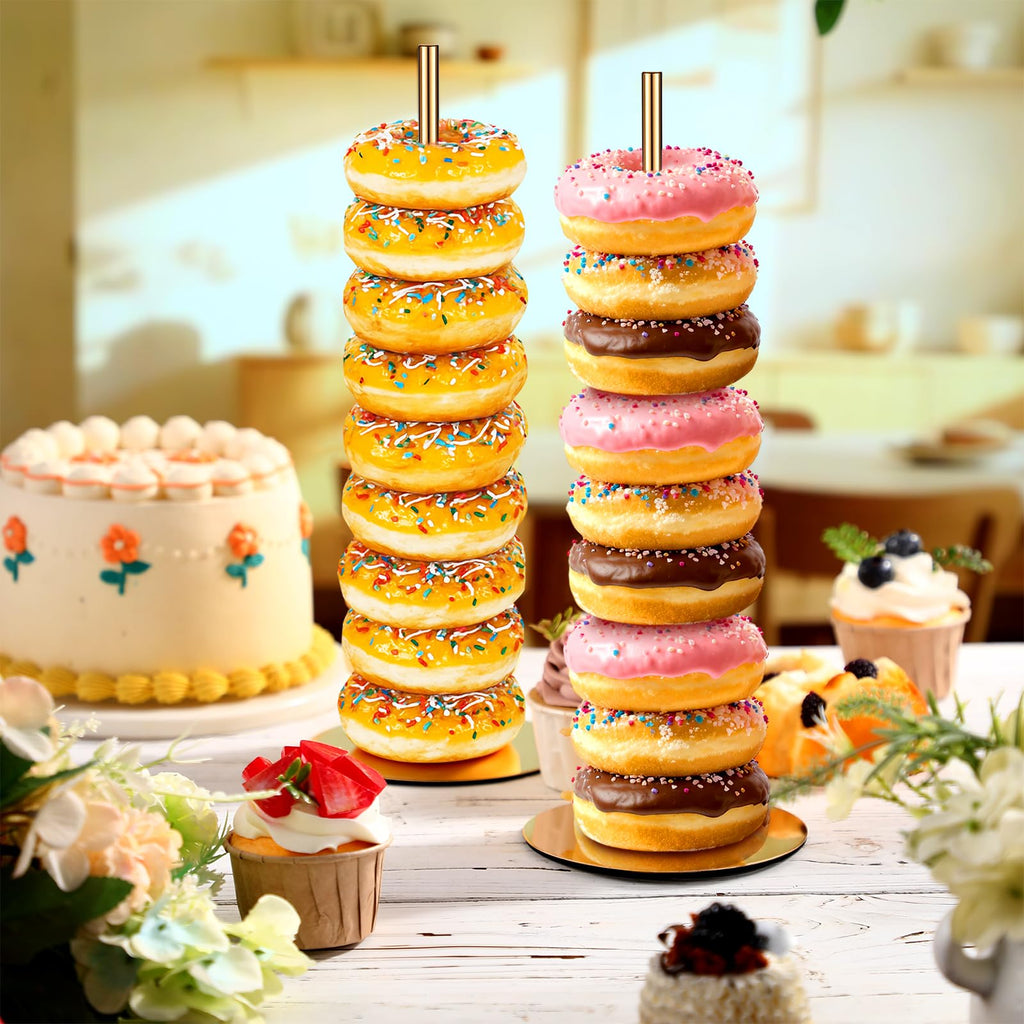 2 Pcs Metal Donut Display Stand Tower for Dessert Table, Gold 2