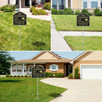 Faittoo No Trespassing Signs Private Property Video Surveillance Sign with 42" Stake, 2-Pack 12"x12" Rust Free Aluminum, Reflective, 2 Pre-drilled Holes, Includes Matching Screws & Wren Black Gold with 42" Stake- 2 Pack
