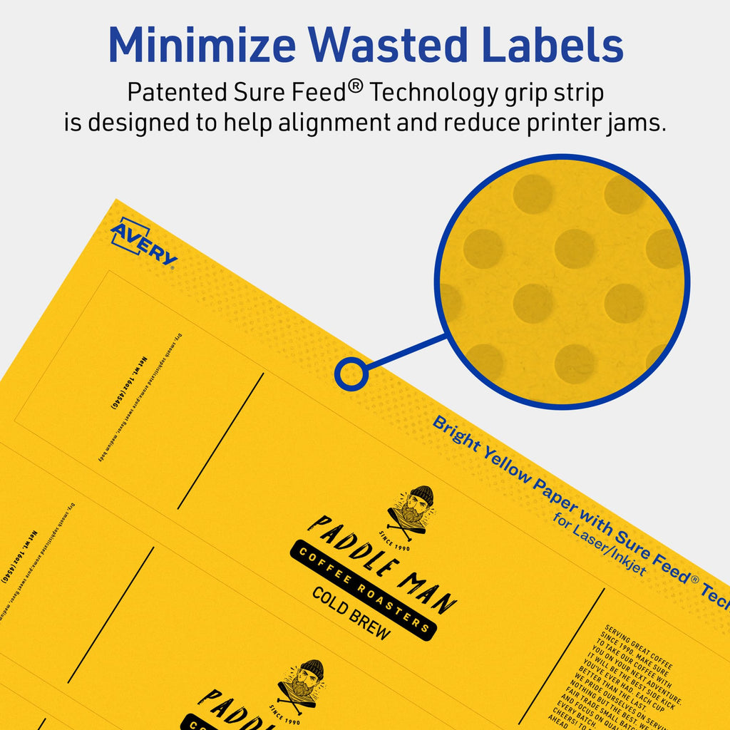 Avery® Printable Rectangle Labels, Sure Feed® Technology, 1" x 7", Bright Yellow Labels, Print-to-The-Edge, Laser/Inkjet Printable, 160 Total, Great for Candles and Jars 160 labels