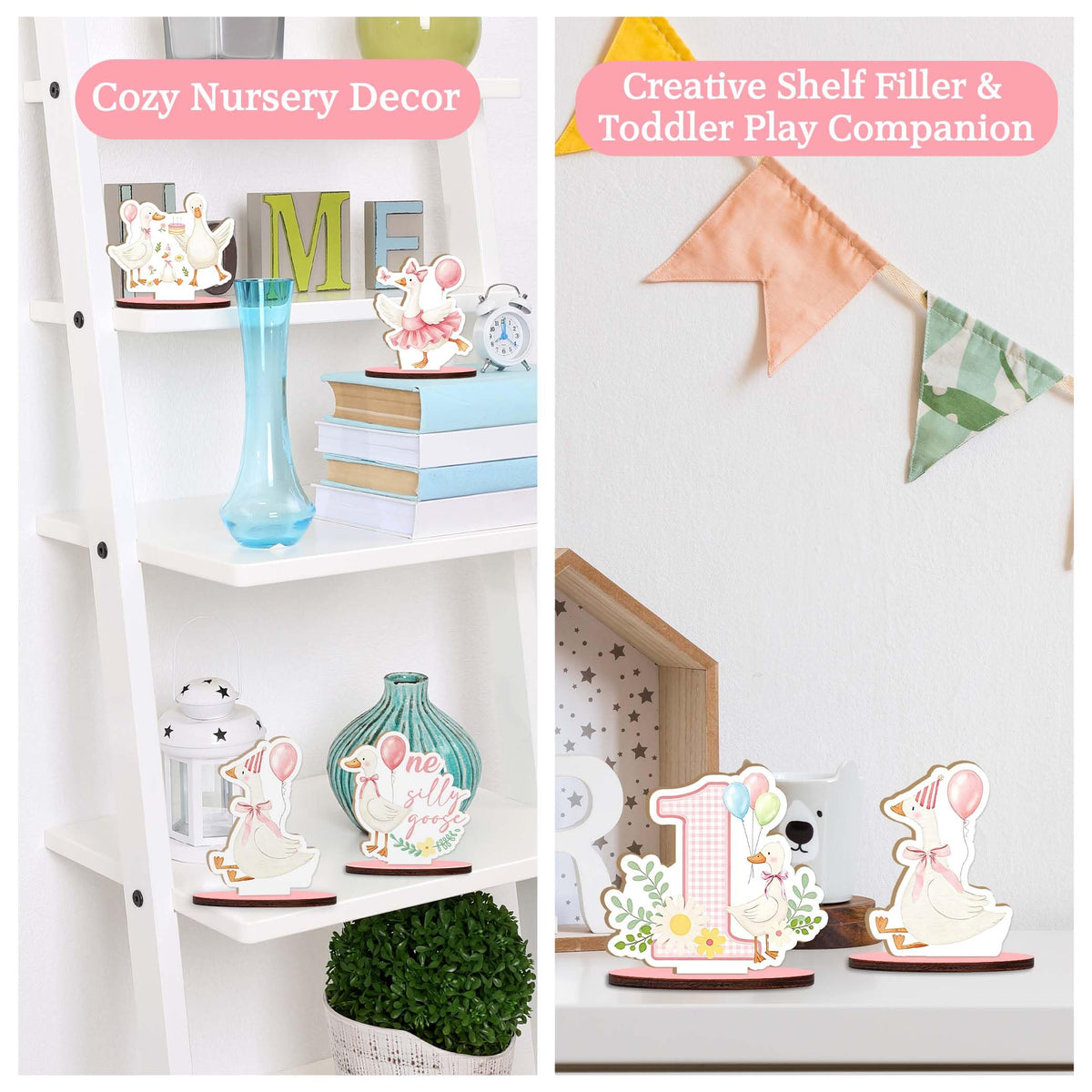 9Pcs Silly Goose Baby Shower Decorations,One Silly Goose Wood Table Centerpiece,Cute Tabletop Detachable Sign Tiered Tray Decor for Baby Shower Gender Reveal Birthday Party Favor Supplies