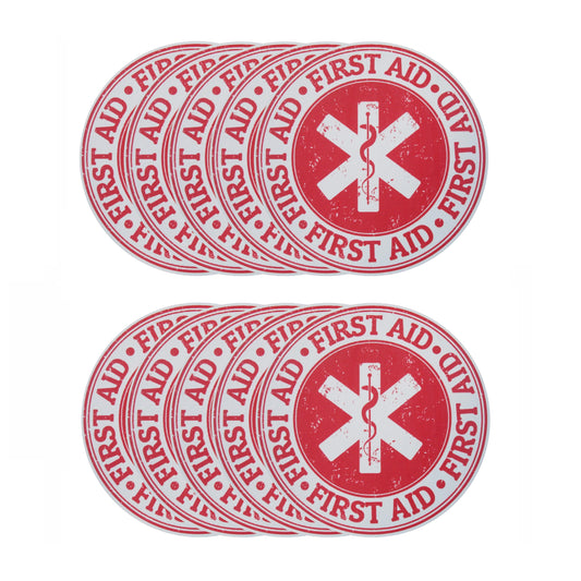 10 pcs 5'' X 5" First Aid Emergency Medicine Symbol Stamp Sticker Decal Design,Waterproof Emergency Treatment Labels, Bubble Free Self Adhesive Stickers
