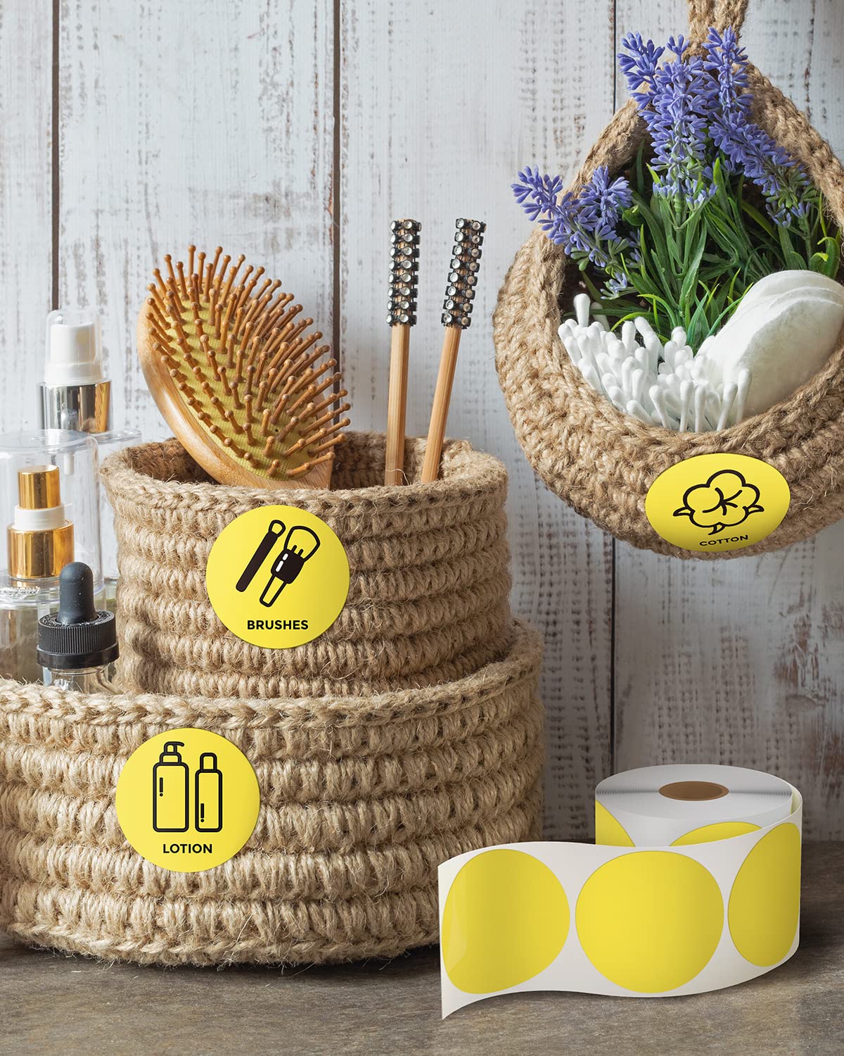 2 Inch Yellow Circle Thermal Sticker Labels+2 Inch Round Thermal Labels