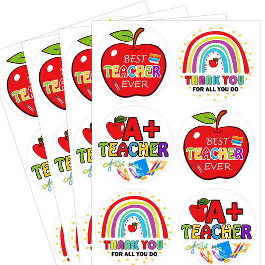180pcs Thank You Teacher Labels 2 inch Teachers Day Appreciation Gifts Tags A+ Teacher Appreciation Stickers Apple Best Teacher Ever Labels for Envelope Seal Card Boxes Gift Wrap Party Decorations