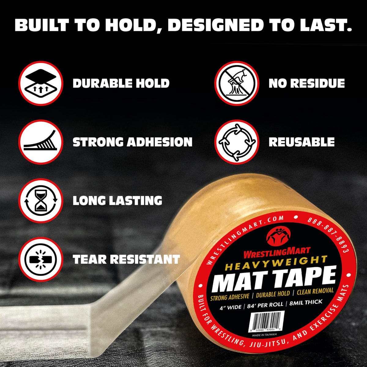 WrestlingMart Heavyweight Wrestling Mat Tape - Durable 4" Wide, 8mil Thick Clear Vinyl Wrestling Tape for Mats - Long-Term Application, Maximum Strength, Tear-Resistant & Reusable - 84' Long (1 Roll) 1.0