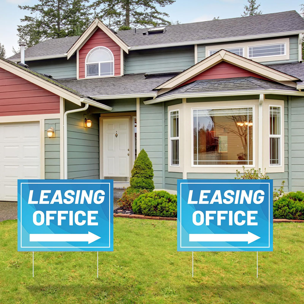 Ripeng 3 Pcs Leasing Double Sided Yard Signs with Arrow 16 x 12 Inch Yard Signs with Stakes for Outdoor Office Retail Store Restaurant Bar Hotel(Leasing Office) Leasing Office