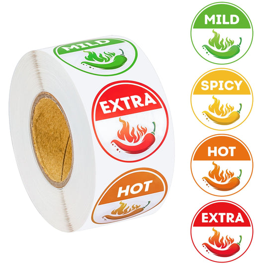 Lesnala 800Pcs 4 Level Spicy Indicator Stickers Chili Food Warning Caution Labels for Grocery Store Restaurant Truck Deli Tags Self Adhesive Peel Off and Paste1.5inch Circular Multicolour