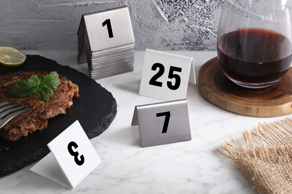 New Star Foodservice 27617 Stainless Steel Tent Style Table Number Card, 1-25, 1.5" x 2" Inch