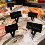 5Pcs Supermarket Aquatic Frozen Seafood Market Price Card Acrylic Black Ice Table Insert Label Clip Erasable Plug-in Label Display Rewritable Promotional Price Tag Waterproof Square Advertising Sign