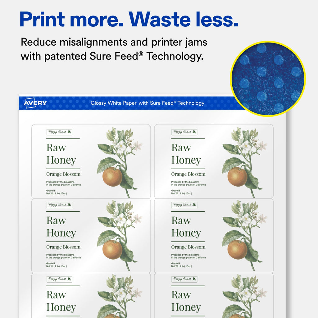 Avery Glossy White Rectangle Labels, 2.5" x 4", Sure Feed Technology, Laser/Inkjet Printer Compatible, 80 Printable Labels Total, Great for Branding, Packaging, and More 80 labels