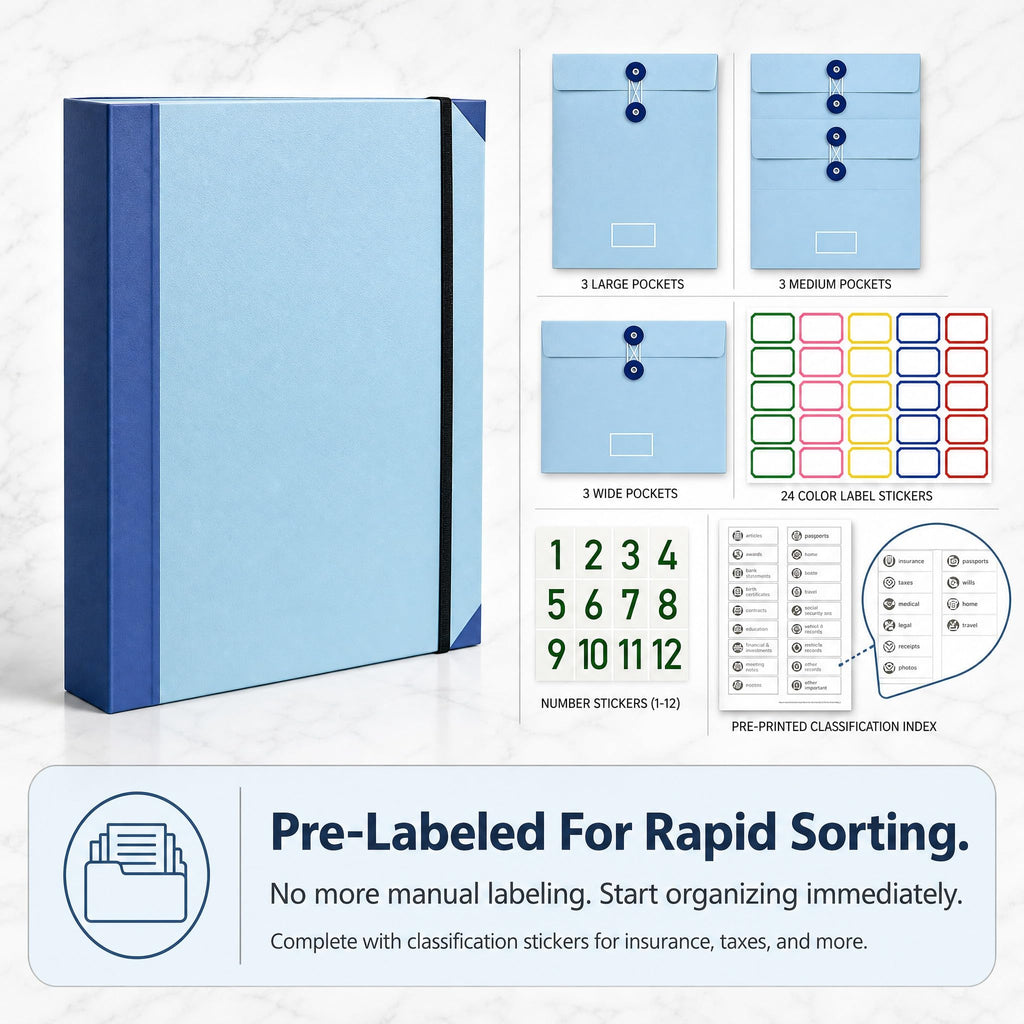 The Life Book Document Organizer with Pre Labels, Family Emergency Planner, End of Life Important Documents Binder, Portable Paper File Folio for Medical Legal Financial Household Paperwork