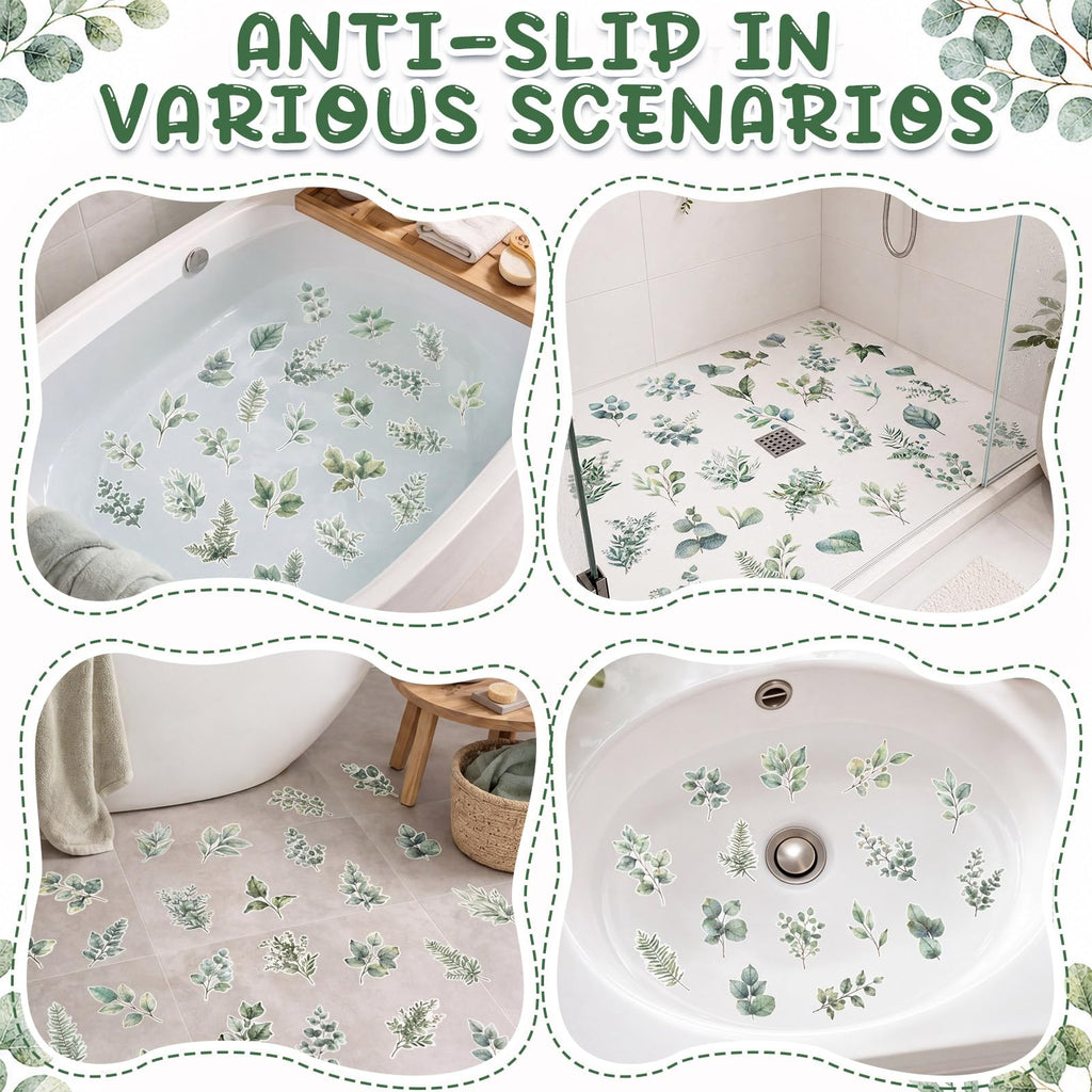 Fullhawl 30 Pcs Eucalyptus Non Slip Shower Stickers, Bathtub Safety