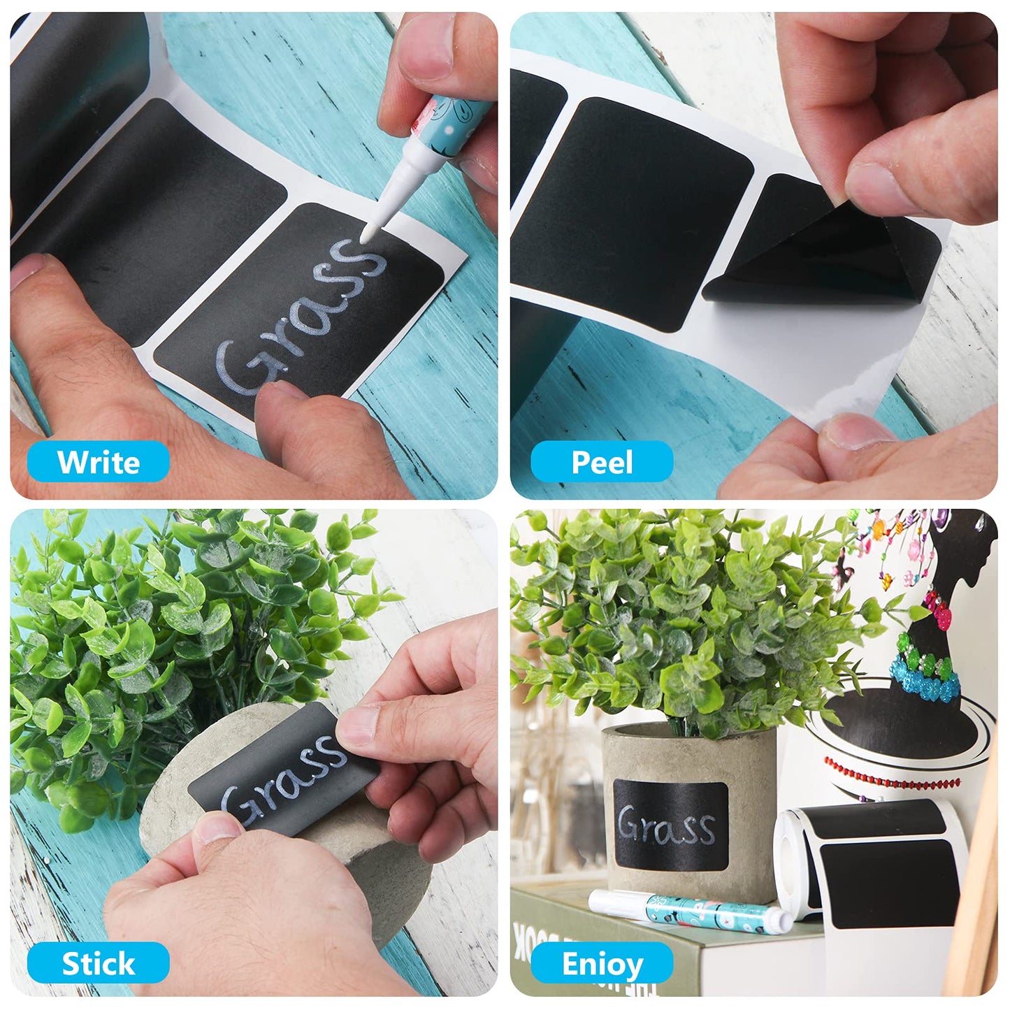 Chalkboard Labels, Waterproof Blackboard Reusable Sticker Label with 1 Erasable Chalk Liquid Markers, 120 Pcs Removable Stickers for Storage Bins, Mason Jars, Bottle, Pantry, Office, Easter Basket A-rectangular