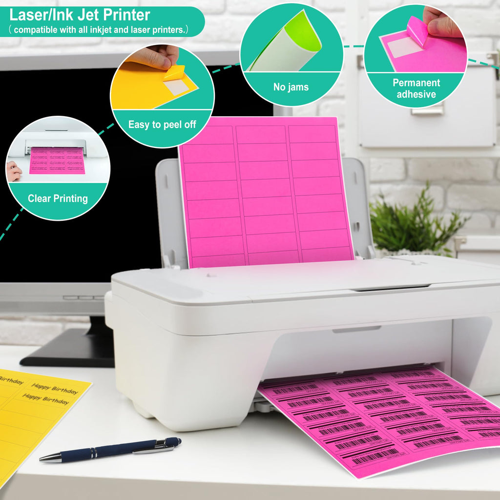 L Liked 1" x2-5/8 Assorted Fluorescent Address Labels 900 Labels 30 Sheets (Pack of 2) 1" x 2-5/8" (Pack of 2)