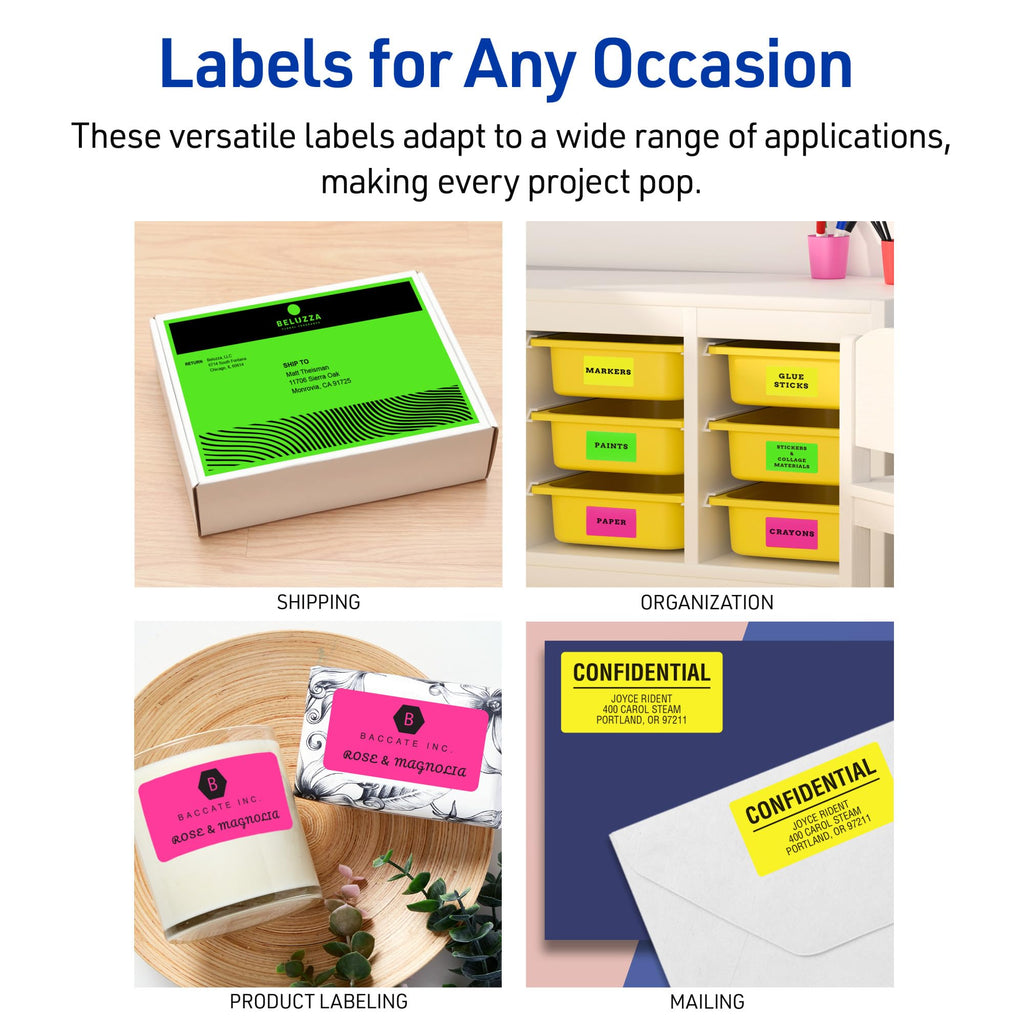 Avery® Printable Shipping Labels, 5-1/2" x 8-1/2", Neon Green, Laser & Inkjet Compatible, 200 Blank Labels Total, Great for Branding, Mailing, Organizing, and More (5952) 200 labels