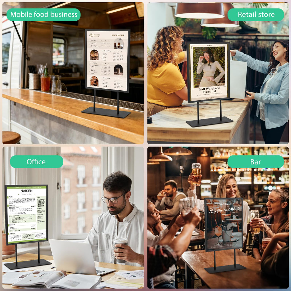 Tabletop Metal Sign Holder, 8.5"x11" Stainless Steel Double Sided T Shape Menu Display Stand for Office Store Restaurant Hotels 8.5"x11"