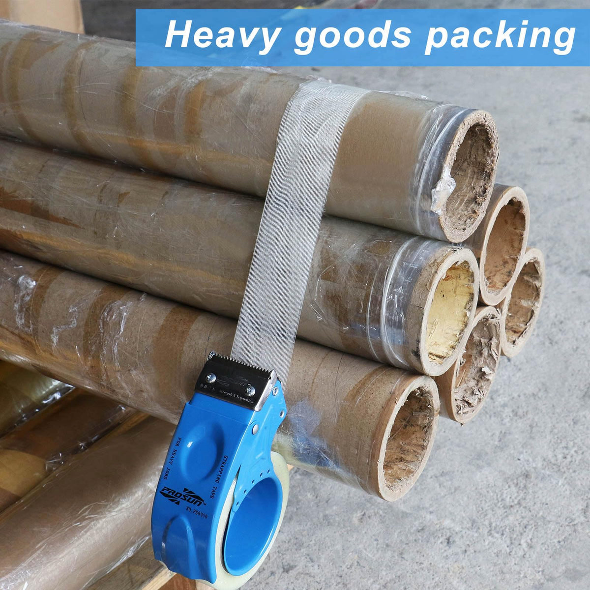 BOMEI PACK 3Rolls Filament Strapping Tape 2Inch with Dispenser, Heavy Duty Fiberglass Reinforced Packing Tape for Shipping, Cross Bi Directional Filanent Tape 2inch x 30Yds x 5.9Mil, Total 90Yds 3