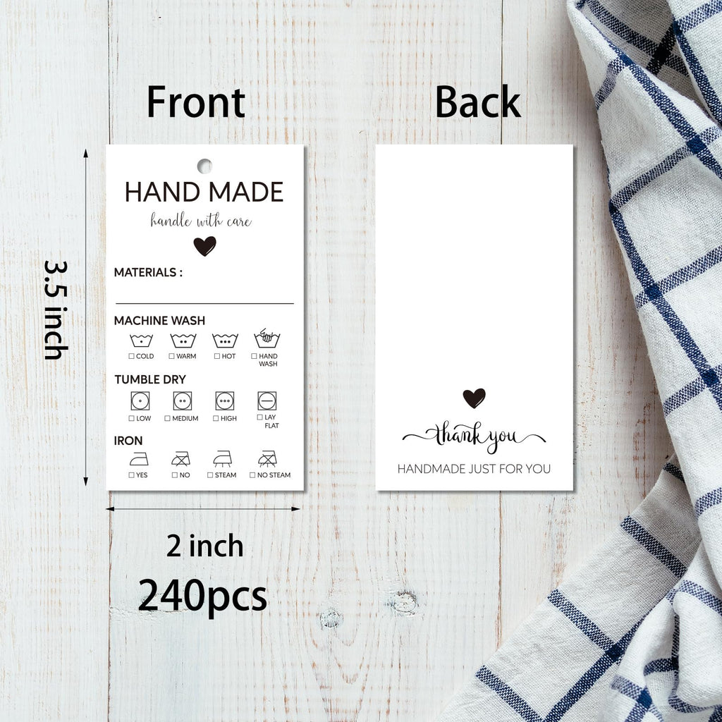 BLSUREFYX Handmade Care Instruction Tag 3.5x2in 240pcs Hand Made Tags 240 pcs