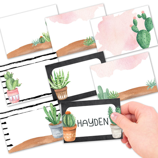 Name Tags Sticker - 56 Nametags for Classroom, Name Tag Stickers for Kids, Adhesive Classroom Labels for Teachers, Nametags Sticker for Clothes, Decorative Labels, Cactus Cubby Tags
