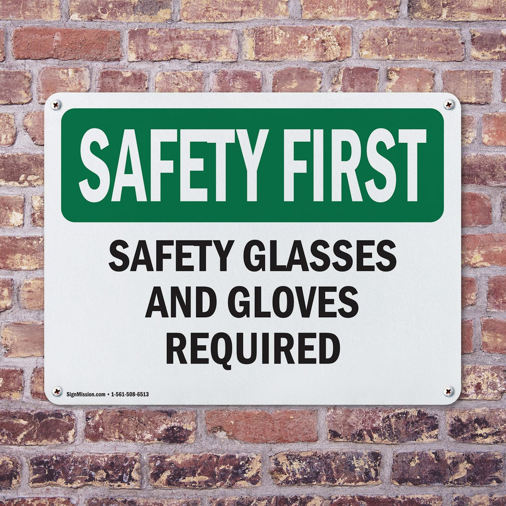 (2 Pack) Safety Glasses And Gloves Required OSHA Safety First Sign 14 Inch X 10 Inch Plastic Sign, Weather Resistant, UV Protected for Workplace, Business, and Construction Site, Made in the USA