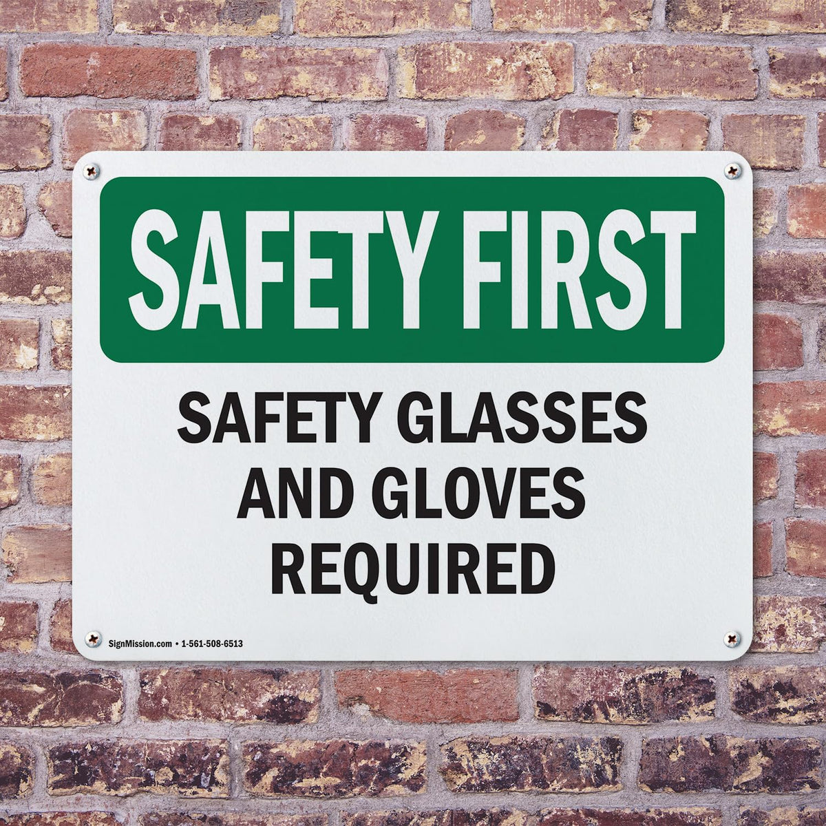 (2 Pack) Safety Glasses And Gloves Required OSHA Safety First Sign 14 Inch X 10 Inch Plastic Sign, Weather Resistant, UV Protected for Workplace, Business, and Construction Site, Made in the USA