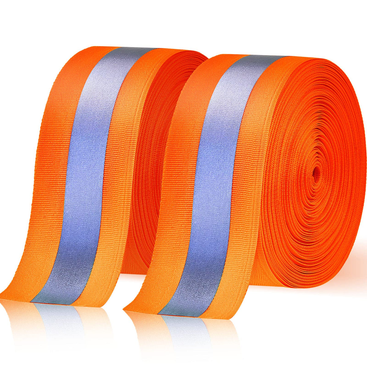 Taiyin 2 Rolls High Visibility Reflective Tape Strip 2'' x 66 ft Sew on Safety Fabric Webbing 2 cm Reflective Width Warning Florescent Safety Tape for Clothes Bags Raincoats (Orange) Orange
