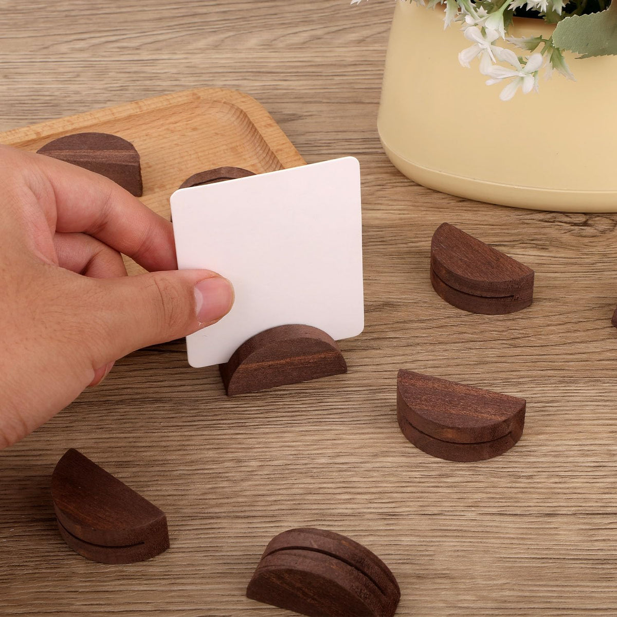 Tinoaly 30pcs Wooden Table Number Stands(Brown, White)