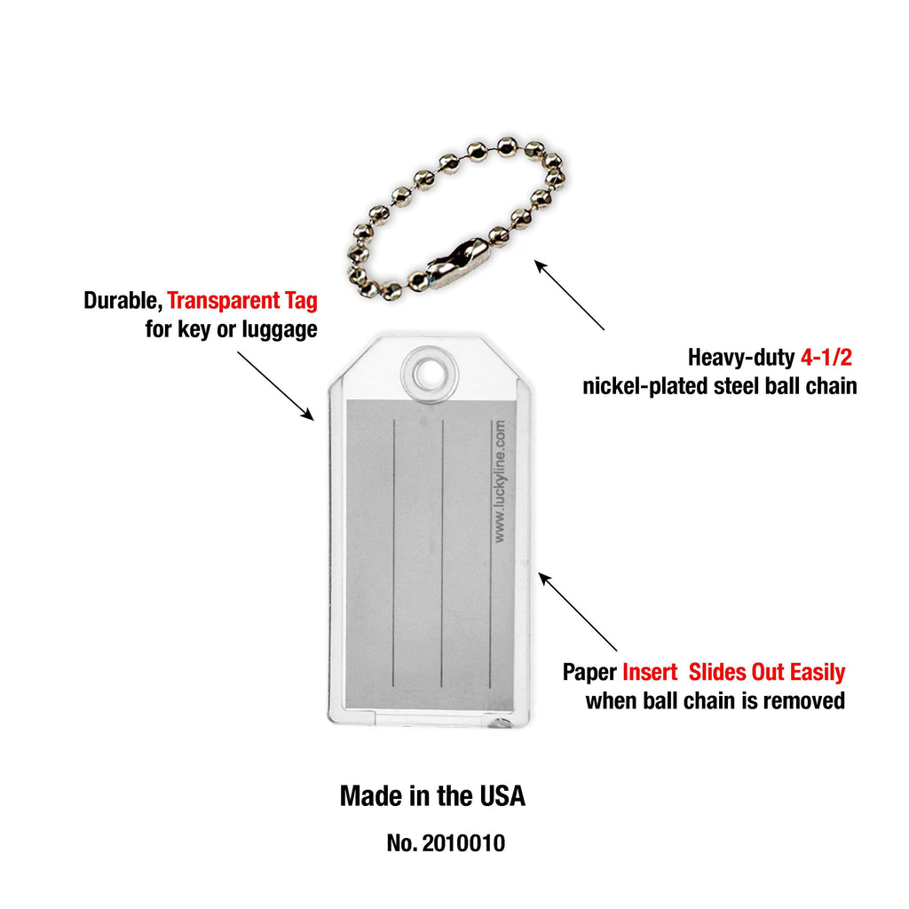 Lucky Line Key Tag w/Ball Chain Clear 100/box (2010010)