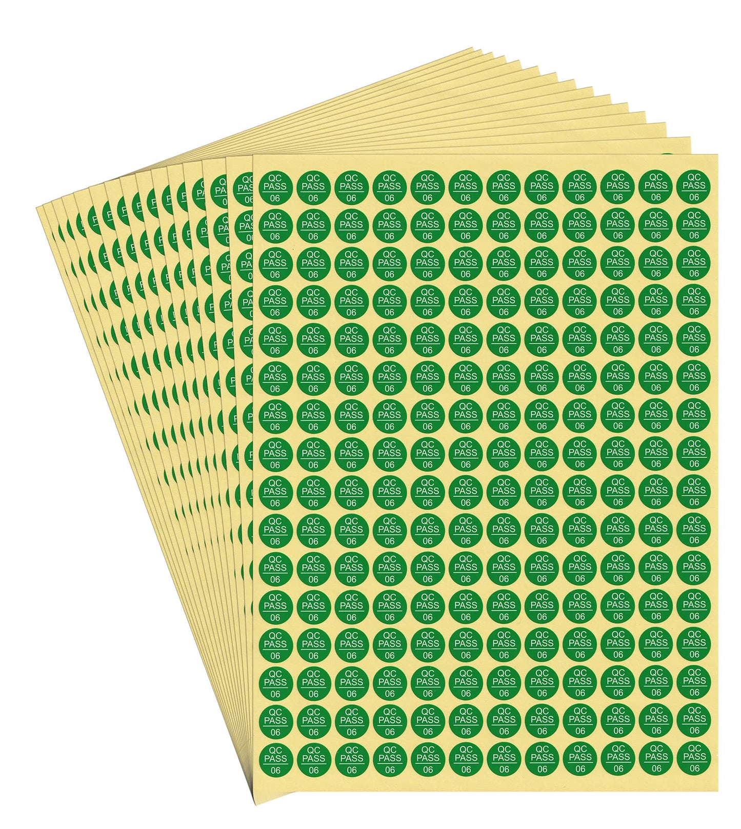dealzEpic - Self-Adhesive Green QC PASS 06 Round Stickers: White Text on Green Background Labels - Pack of 15 Sheets