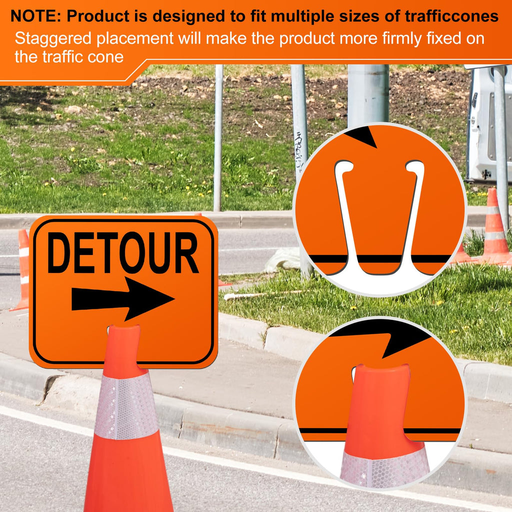 Geetery 6 Pcs Traffic Cone Arrow Signs 10.4"x 12.6" Reversible Orange Road Signs Bulk Road Closed Cone Top Traffic Warning Directional Left Right Arrows Sign for Outdoor Construction (Detour) Detour