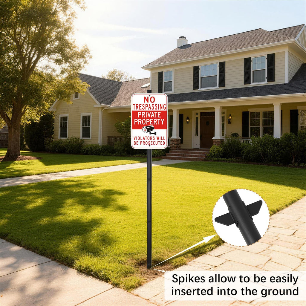 6'6'' Heavy Duty Metal Sign Post, Steel Round Signs Pole with Ground Spike, Adjustable Sign Mounting Brackets, Baked Enamel Finish for Yard, Parking, Traffic Signs(1 Pack, 80'') 78-Inch-Black 1-Pack