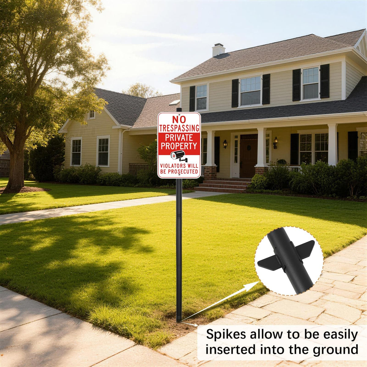 6'6'' Heavy Duty Metal Sign Post, Steel Round Signs Pole with Ground Spike, Adjustable Sign Mounting Brackets, Baked Enamel Finish for Yard, Parking, Traffic Signs(1 Pack, 80'') 78-Inch-Black 1-Pack