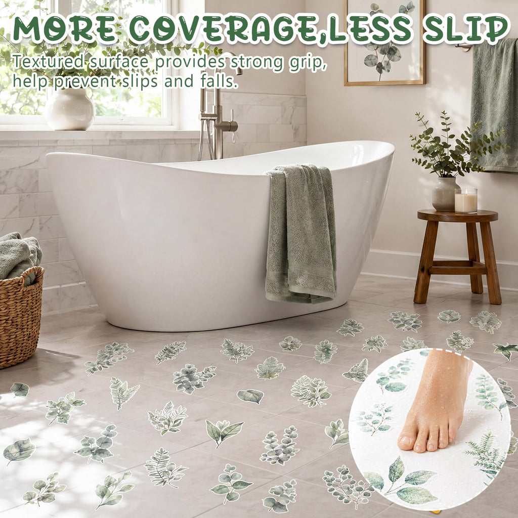 Fullhawl 30 Pcs Eucalyptus Non Slip Shower Stickers, Bathtub Safety